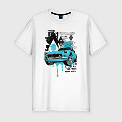 Мужская slim-футболка Автомобиль в городе Коллаж