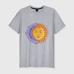 Мужская slim-футболка Солнца и луна с лицами
