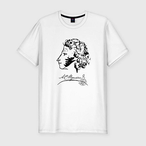 Мужская slim-футболка Александр Пушкин автограф / Белый – фото 1