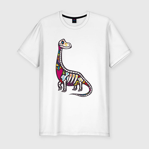 Мужская slim-футболка Разноцветный скелет динозавра / Белый – фото 1