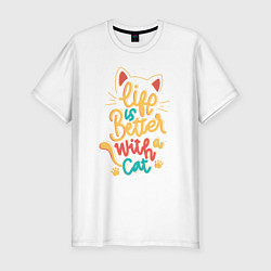 Мужская slim-футболка Жизнь лучше с котом