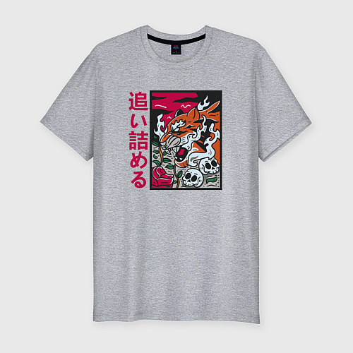 Мужская slim-футболка Японский тигр / Меланж – фото 1