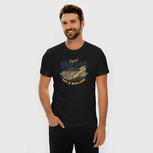 Мужская slim-футболка Морская еда Кальмар / Черный – фото 3