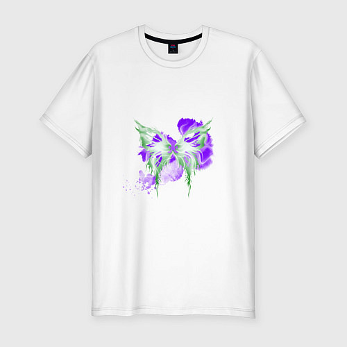 Мужская slim-футболка Неоновая зелено-фиолетовая бабочка / Белый – фото 1