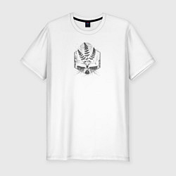 Мужская slim-футболка Папоротник, Череп и Луна