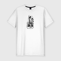 Мужская slim-футболка Череп, Папоротник и Вороны