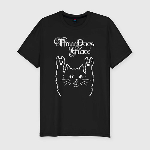 Мужская slim-футболка Three Days Grace Рок кот / Черный – фото 1
