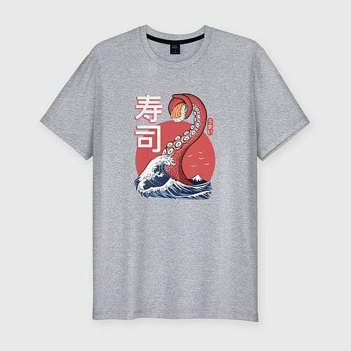 Мужская slim-футболка Kraken Kawaii Sushi / Меланж – фото 1