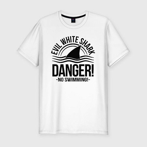 Мужская slim-футболка Danger No swiming Evil White Shark / Белый – фото 1