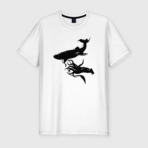 Мужская slim-футболка Кит и Кальмар / Белый – фото 1