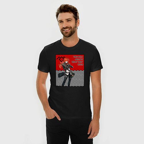 Мужская slim-футболка Совы Genshin Impact x Twin Peaks кроссовер / Черный – фото 3