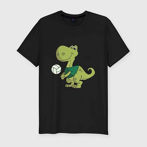 Мужская slim-футболка Volleyball Dinosaur / Черный – фото 1
