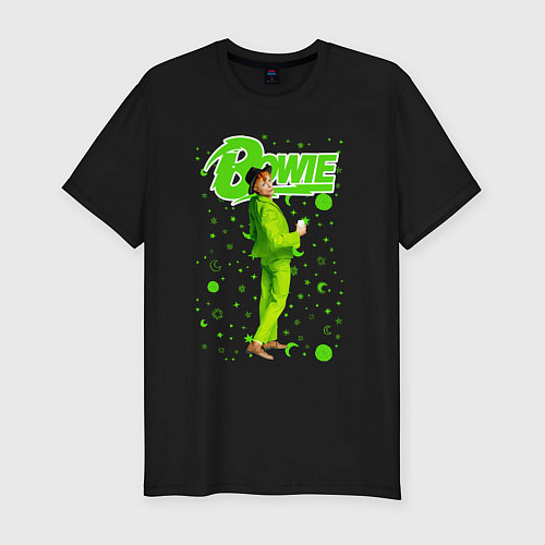 Мужская slim-футболка David Bowie in a Green Suit / Черный – фото 1