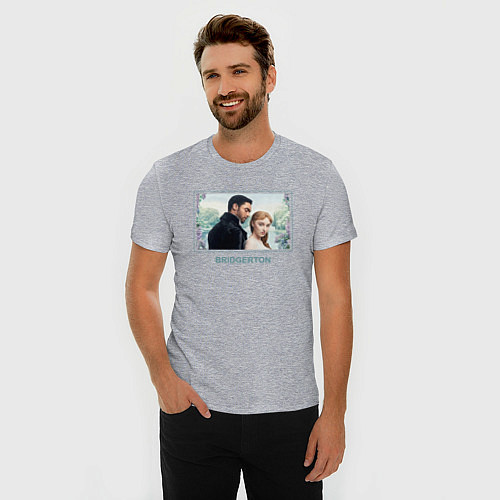 Мужская slim-футболка Bridgerton love couple / Меланж – фото 3