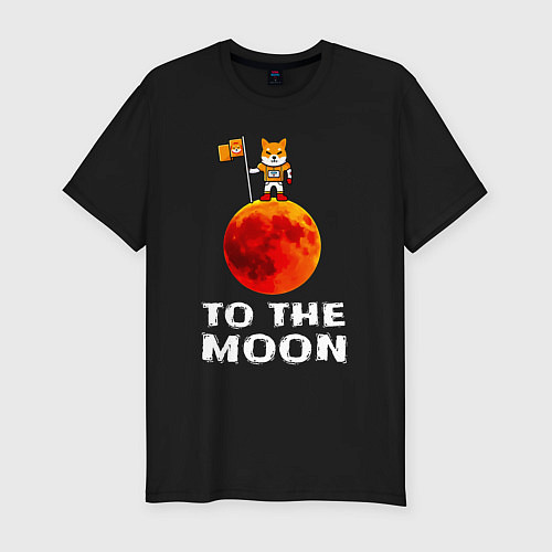Мужская slim-футболка Сиба на луне / Черный – фото 1
