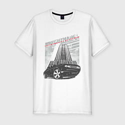 Футболка slim-fit Авто у здания, цвет: белый