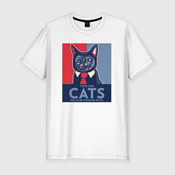 Футболка slim-fit Vote for cats, цвет: белый