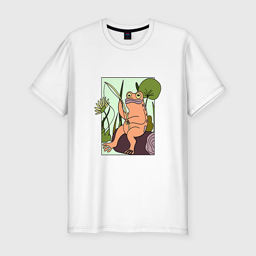 Мужская slim-футболка ЛЯГУШКА С УДОЧКОЙ / Белый – фото 1