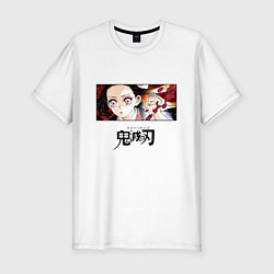 Мужская slim-футболка Клинок, рассекающий демонов Незуко Камадо лого