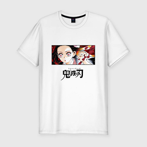 Мужская slim-футболка Клинок, рассекающий демонов Незуко Камадо лого / Белый – фото 1