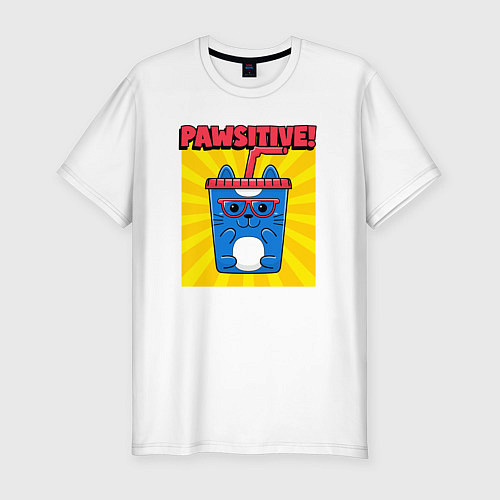 Мужская slim-футболка Кот - позитив / Белый – фото 1