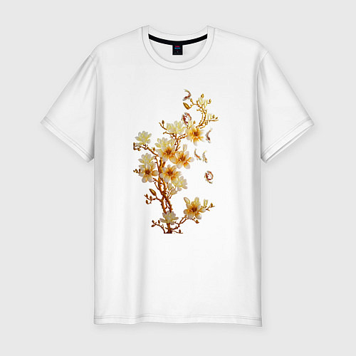 Мужская slim-футболка Цветущая ветка Весна / Белый – фото 1