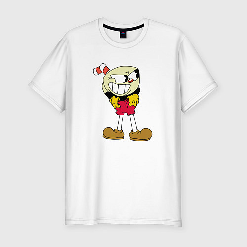 Мужская slim-футболка Чашек с трубочкой и в красных штанах / Белый – фото 1
