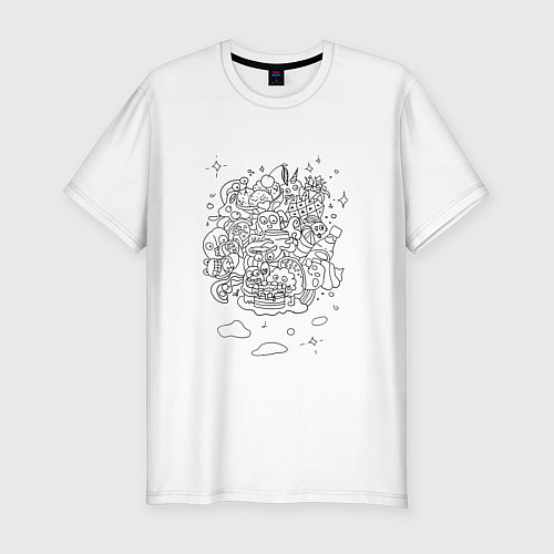 Мужская slim-футболка Дудлы с монстриками / Белый – фото 1