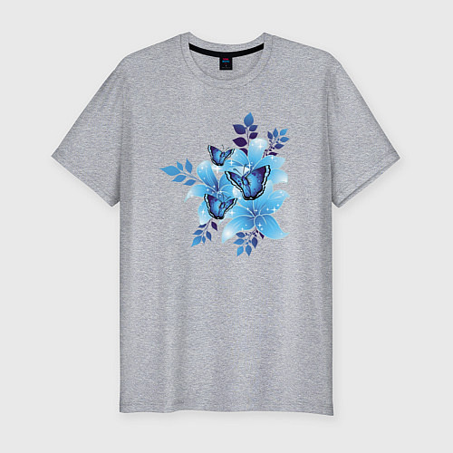 Мужская slim-футболка Синие цветы blue flowers / Меланж – фото 1