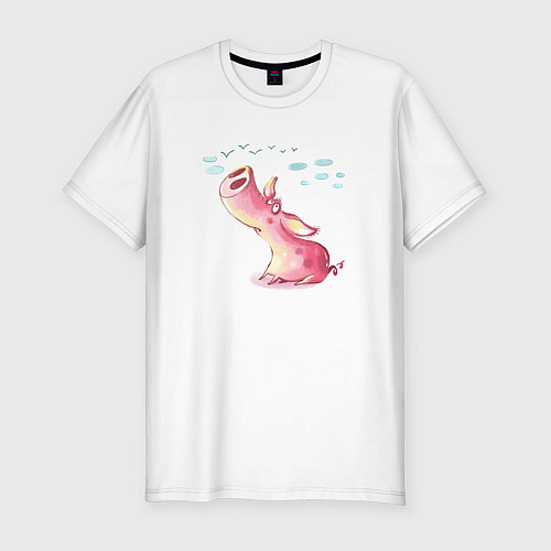 Мужская slim-футболка Мечтающий поросенок / Белый – фото 1