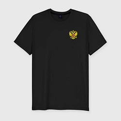 Футболка slim-fit Герб россии карман спина, цвет: черный