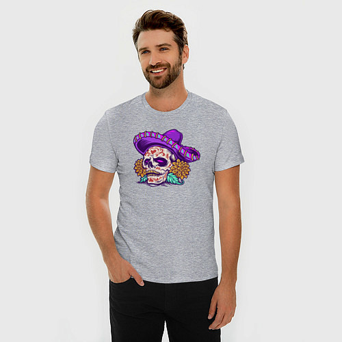 Мужская slim-футболка Mexico Skull / Меланж – фото 3