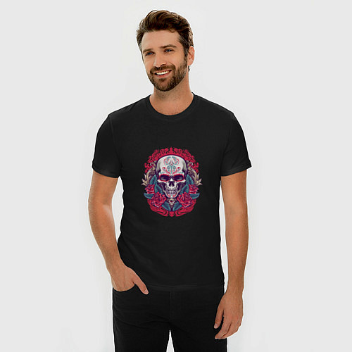 Мужская slim-футболка Roses Skull / Черный – фото 3