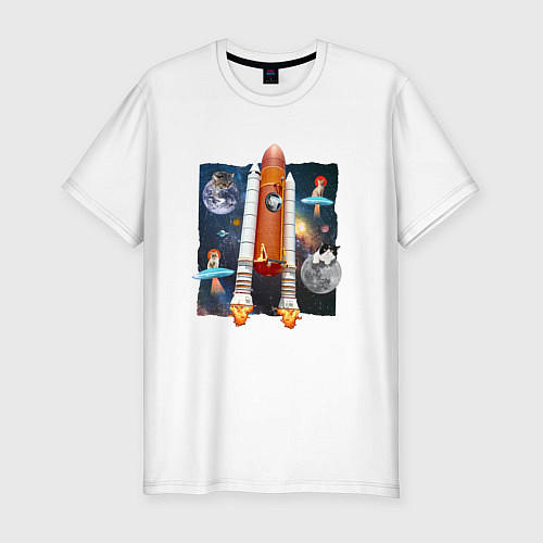 Мужская slim-футболка Космические котики Space Cats / Белый – фото 1