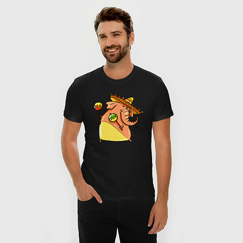 Мужская slim-футболка Мексиканский веселый слон / Черный – фото 3