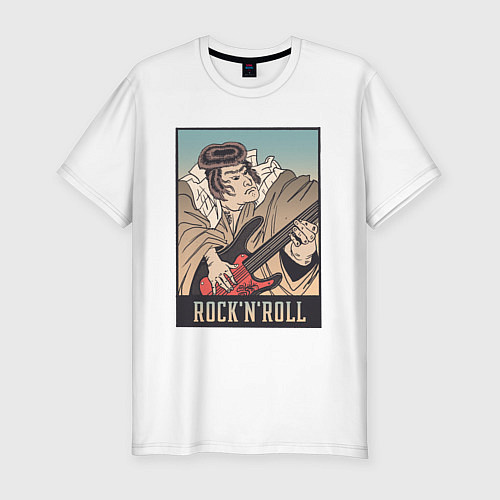 Мужская slim-футболка Самурай гитарист Укиё э Samurai guitar Ukiyo e / Белый – фото 1