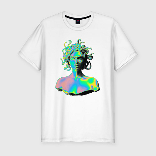Мужская slim-футболка Gorgon Medusa Vaporwave Neon / Белый – фото 1