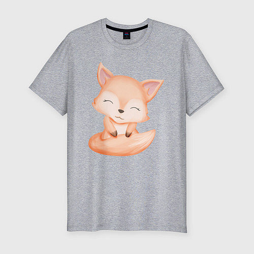Мужская slim-футболка Милый Лисёнок Сидит И Улыбается / Меланж – фото 1