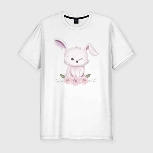 Мужская slim-футболка Милый Крольчонок С Цветами / Белый – фото 1