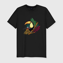 Футболка slim-fit Птица Тукан на тропической ветке, цвет: черный