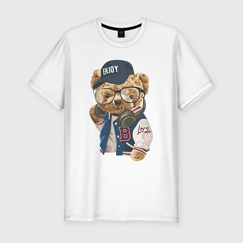 Мужская slim-футболка Прикольный мишутка Enjoy / Белый – фото 1