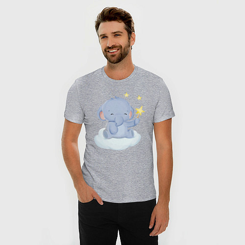 Мужская slim-футболка Милый Слонёнок На Облаке Со Звездой / Меланж – фото 3