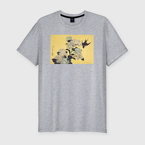 Мужская slim-футболка Hydrangea and Swallow Ласточка / Меланж – фото 1