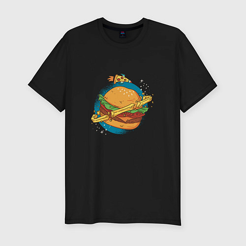 Мужская slim-футболка Бургер Планета Planet Burger / Черный – фото 1