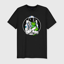 Футболка slim-fit Космонавт с инопланетным котом, цвет: черный