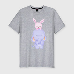 Мужская slim-футболка Милый Слонёнок и Кролик Играют Вместе