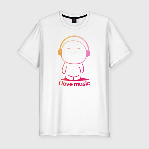 Мужская slim-футболка I love music цветная / Белый – фото 1