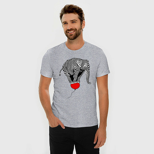 Мужская slim-футболка Слон зебра на воздушном шаре / Меланж – фото 3