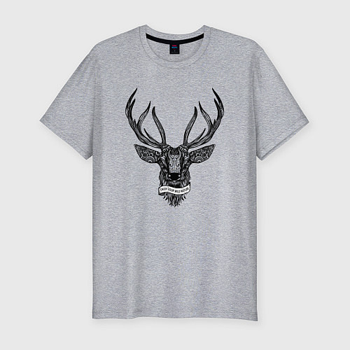 Мужская slim-футболка Олень в стиле Мандала Mandala Deer / Меланж – фото 1