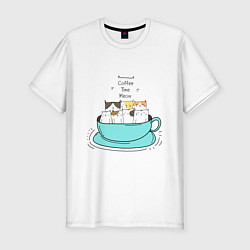 Мужская slim-футболка ВРЕМЯ КОФЕ МЯУ COFFEE TIME MEOW